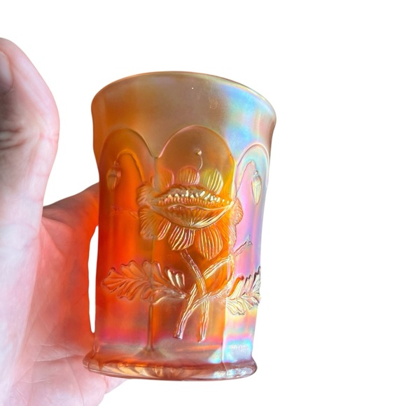 Vintage Northwood Marigold Carnival Glass Oriental Poppy Tumblers Set Of Six 6 - Picture 7 of 12